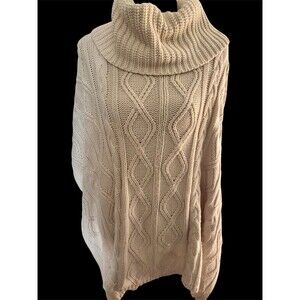 Chunky Cable Cowl Neck Poncho Sweater Ivory Knit XL, Country, Fisherman Preppy